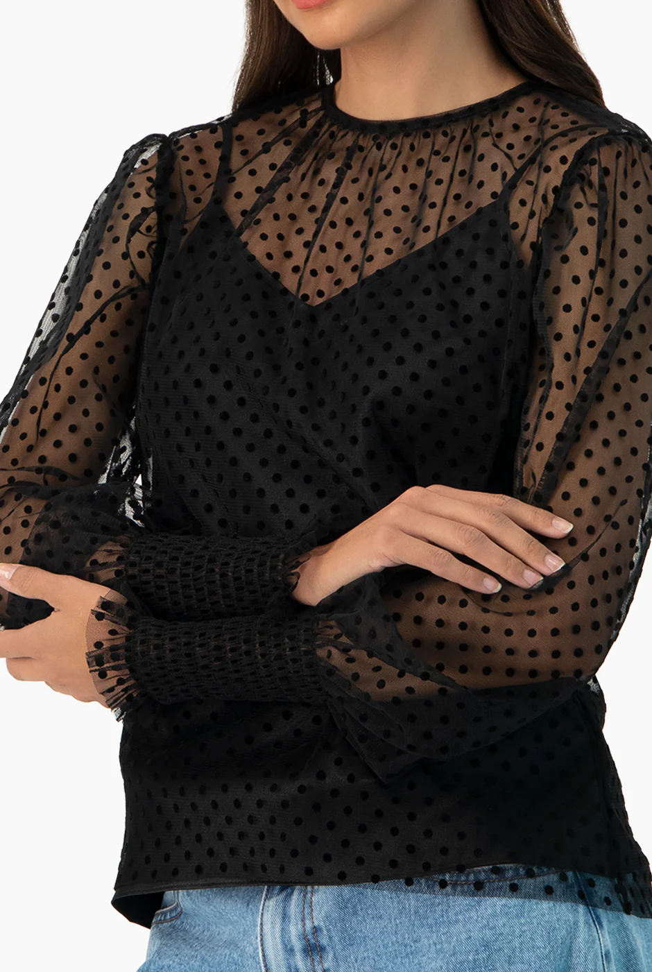 Blusa de lunares smock en mangas - Image 7