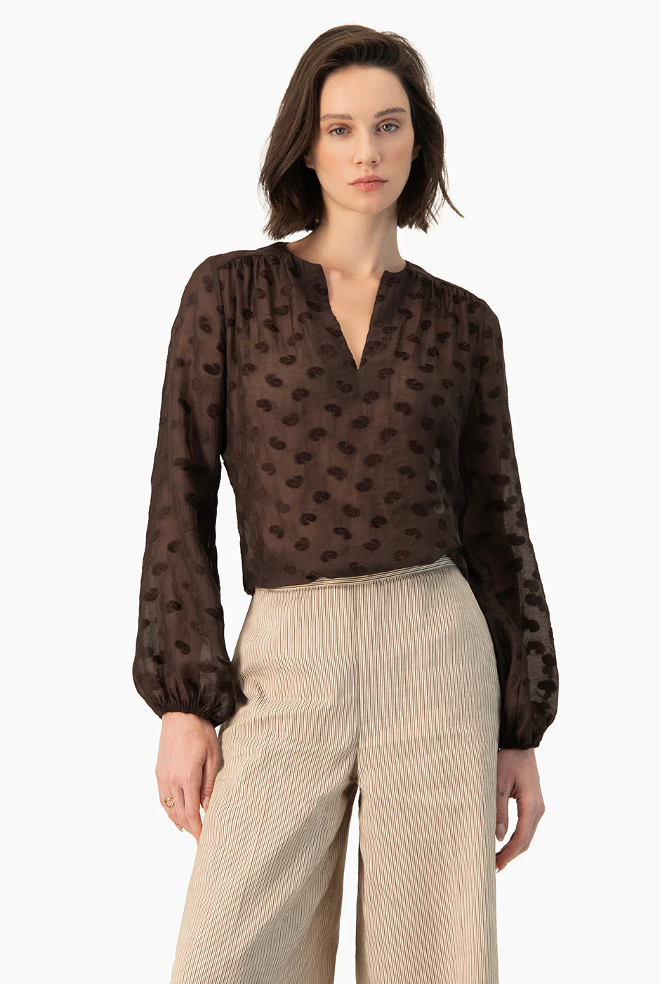 Blusa Ivonne recta cafe manga larga