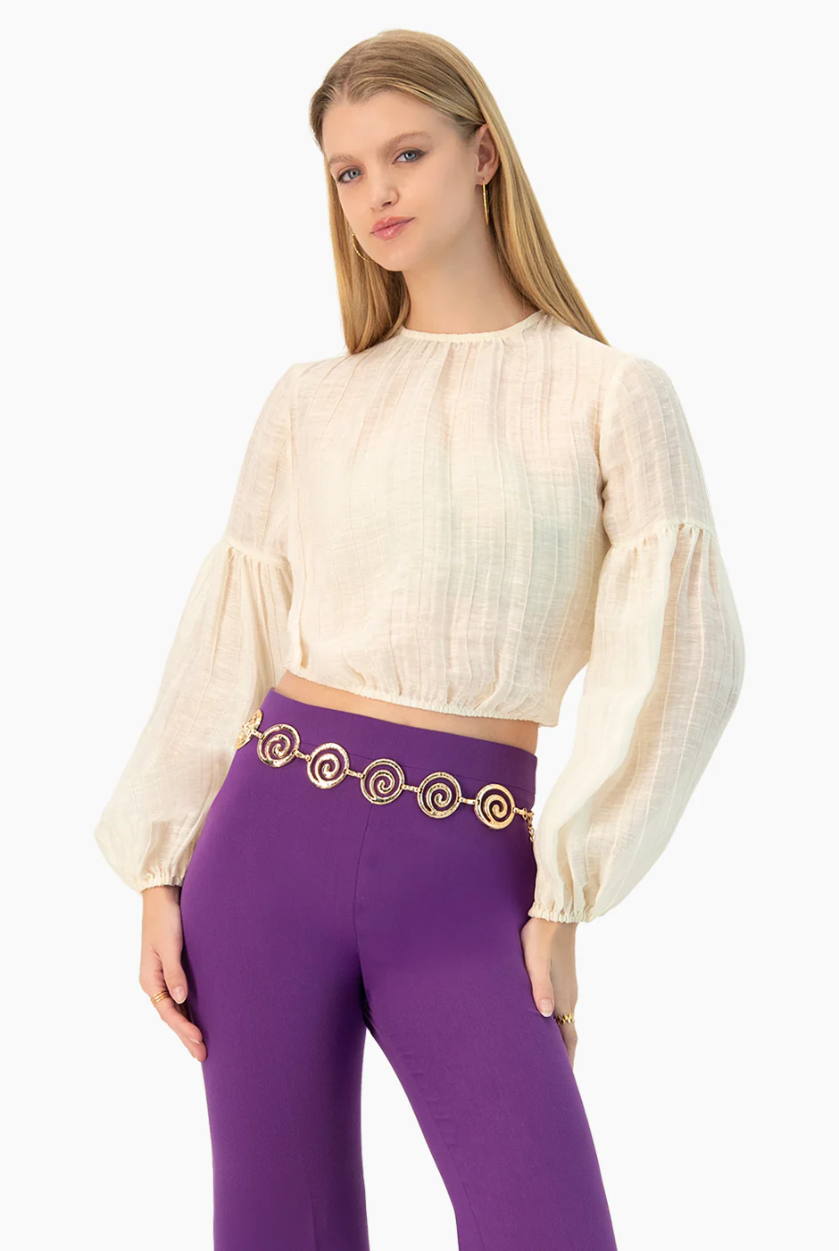 Blusa lisa de manga larga globo