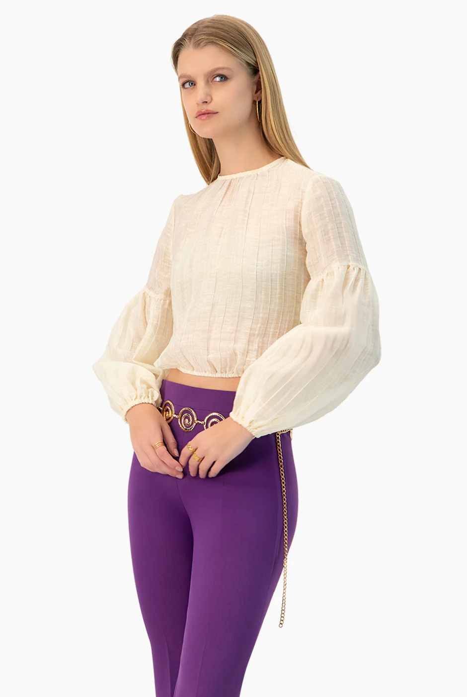 Blusa lisa de manga larga globo - Image 4