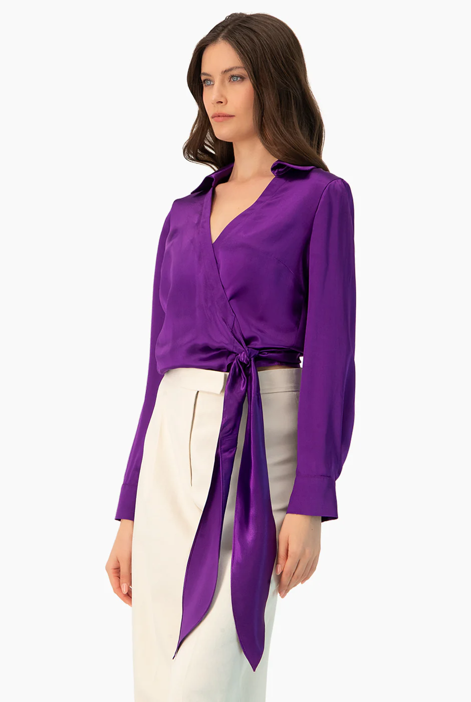 Blusa morada cruzada con amarre - Image 4