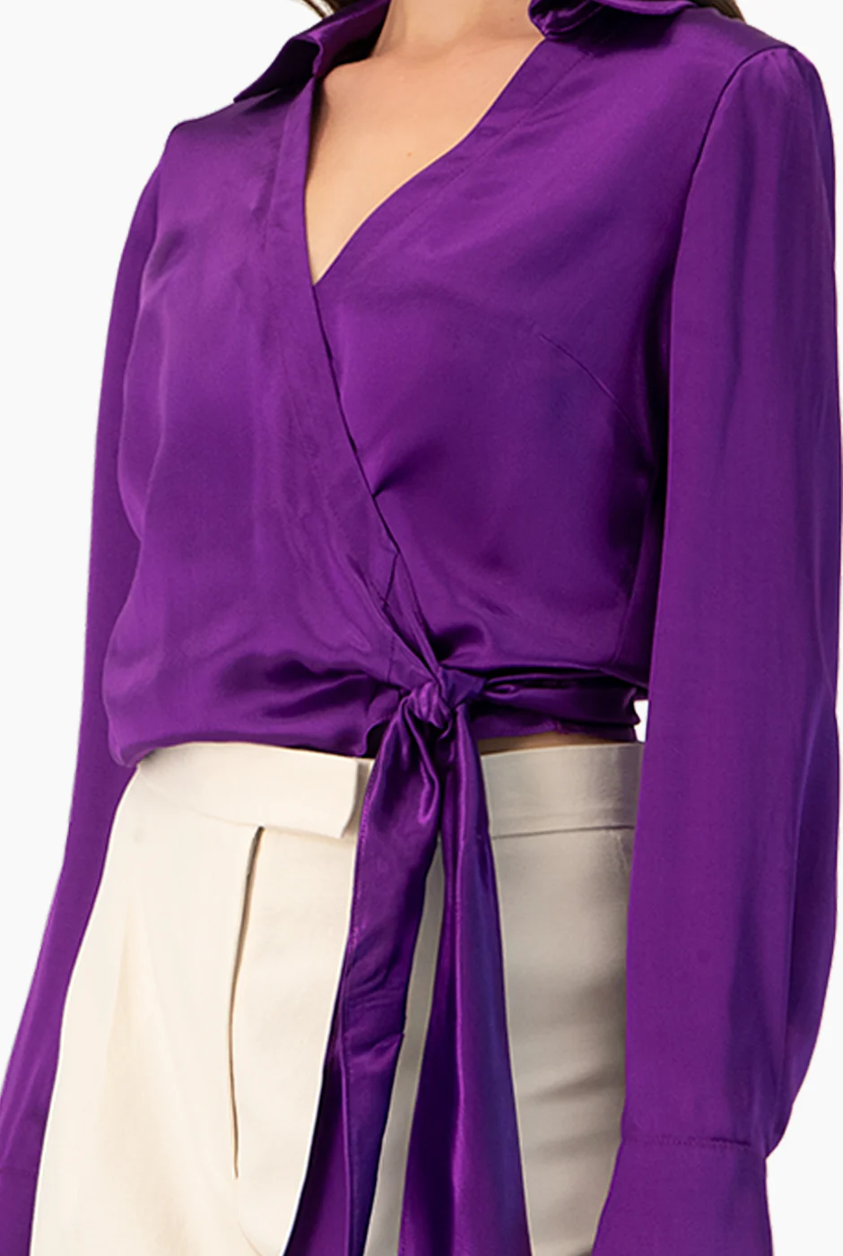 Blusa morada cruzada con amarre - Image 7