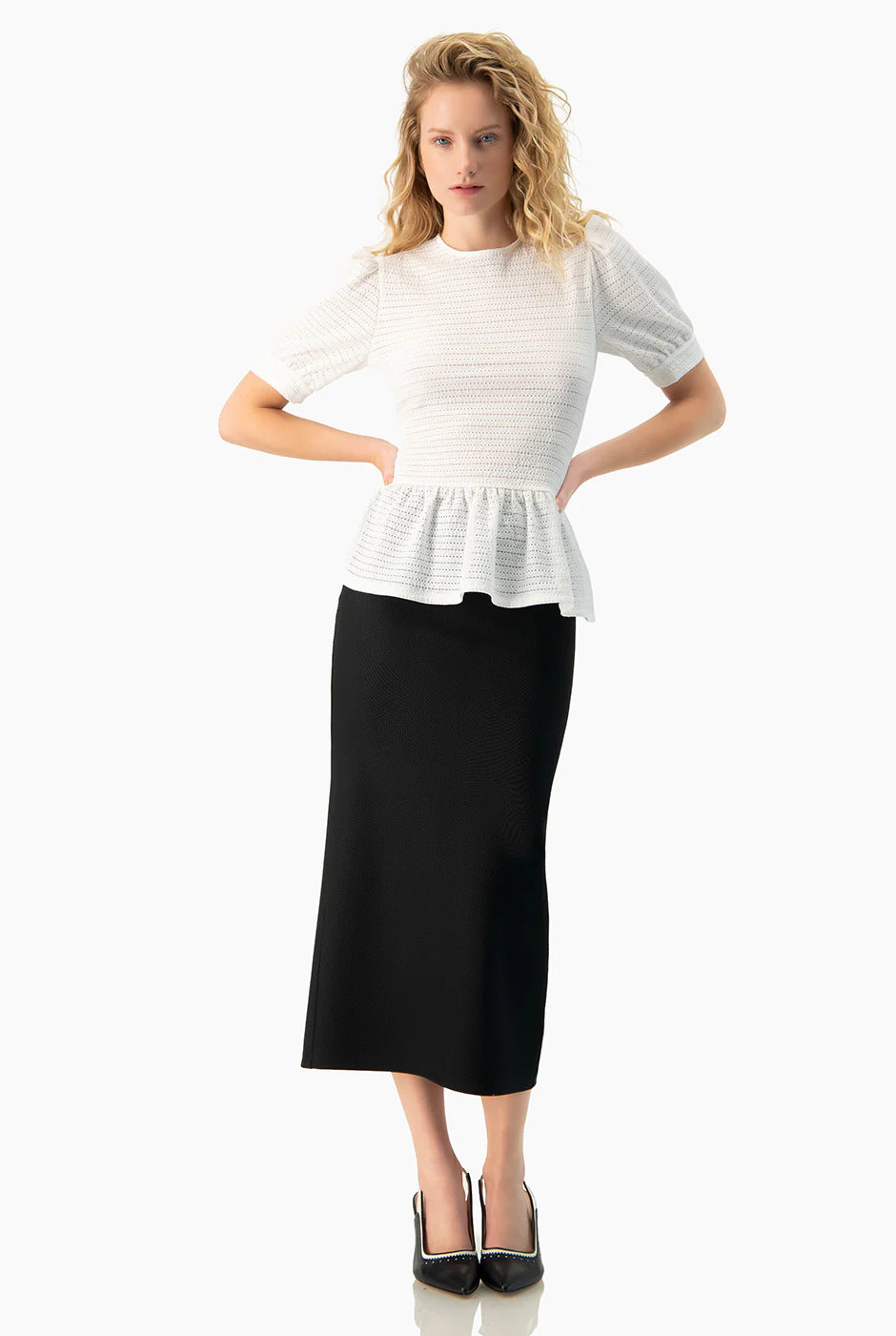 Blusa peplum blanca manga corta - Image 6