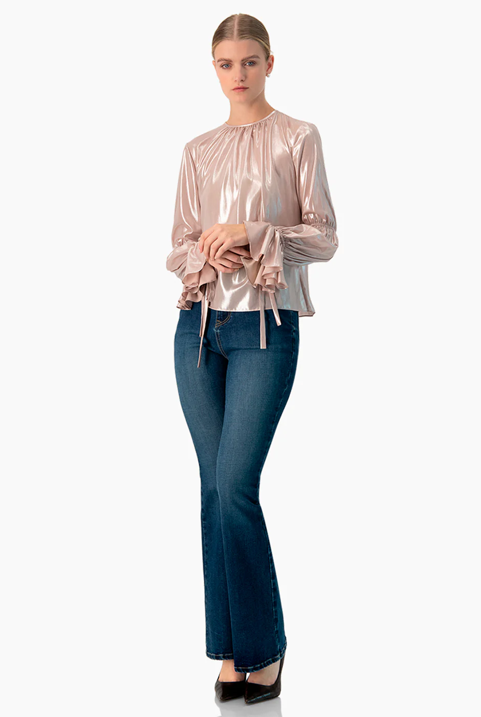 Blusa recta en tela metalizada - Image 3