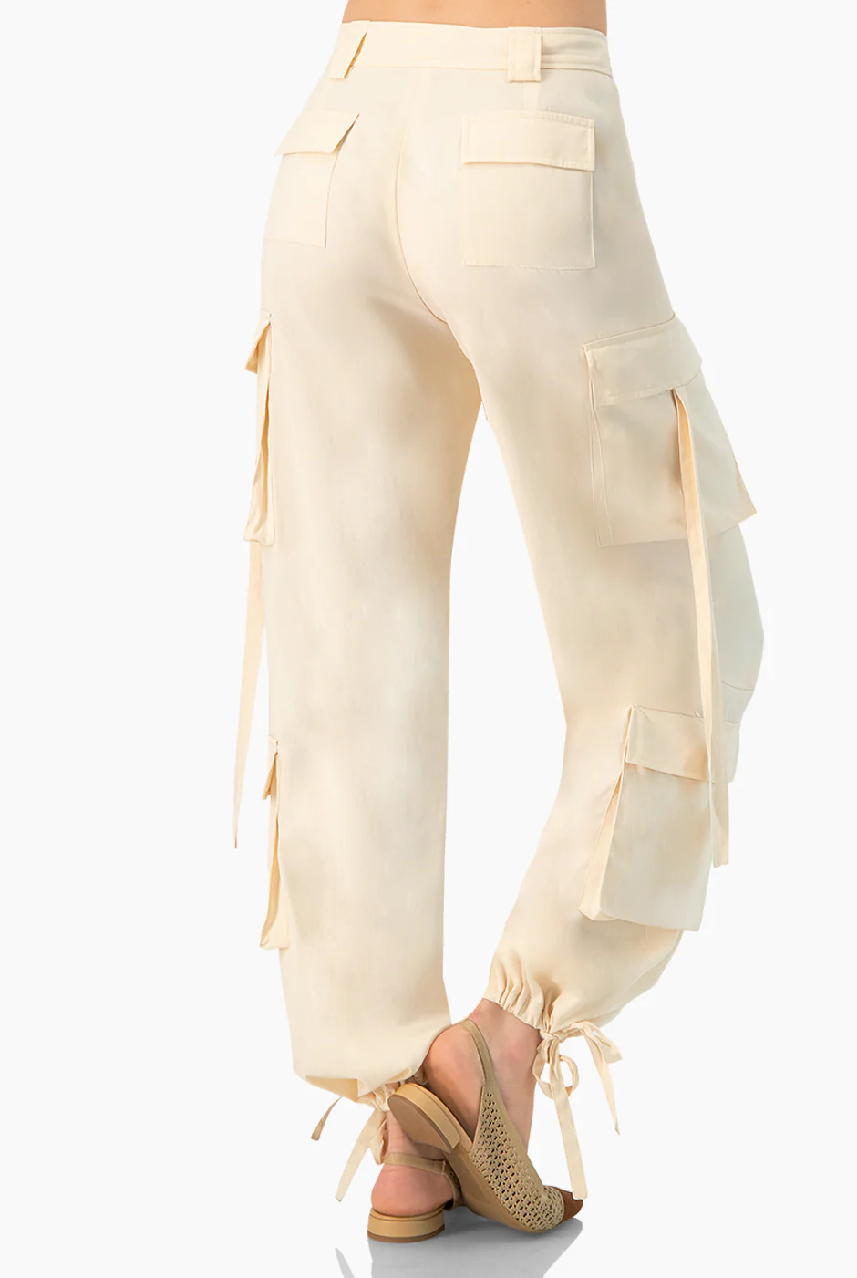 Pantalon liso cargo con cintas - Image 2