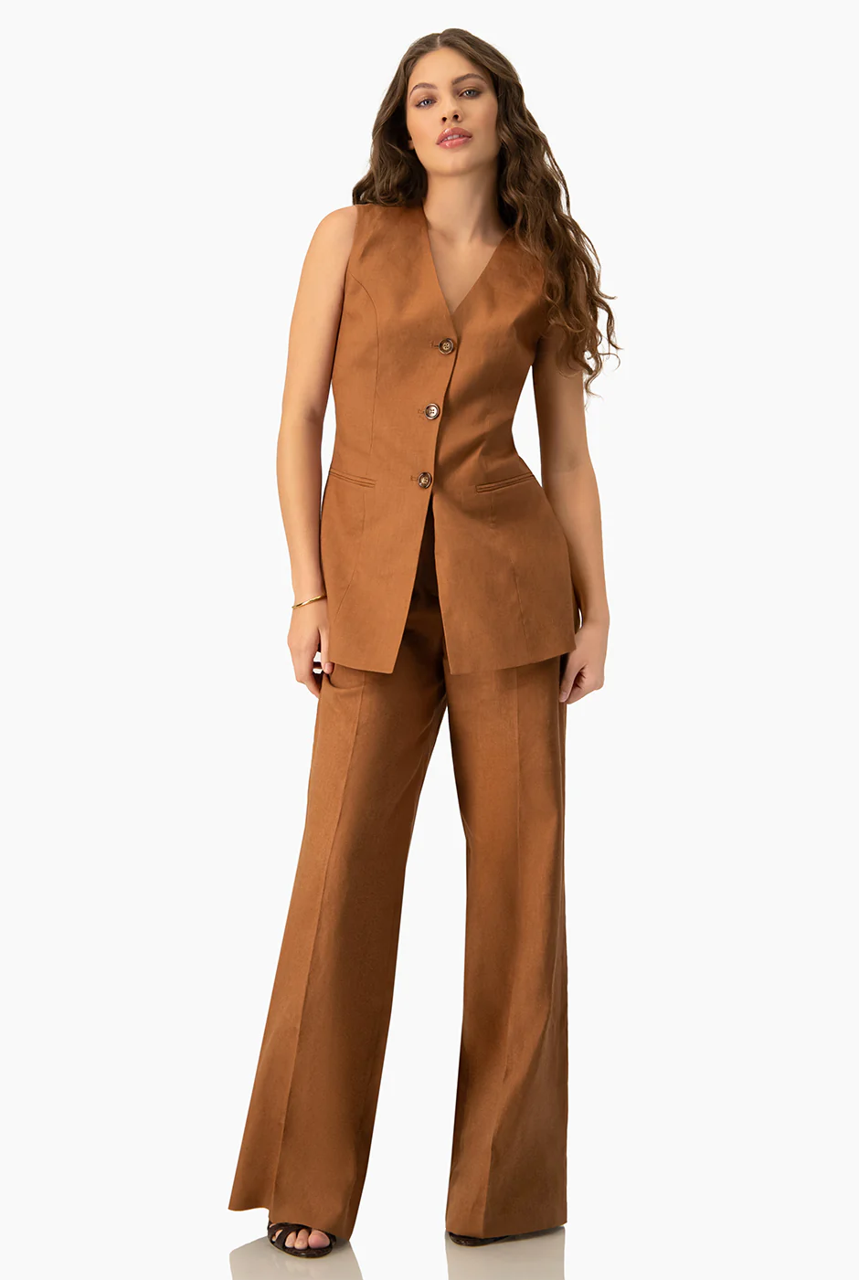 Pantalon recto amplio cafe - Image 3
