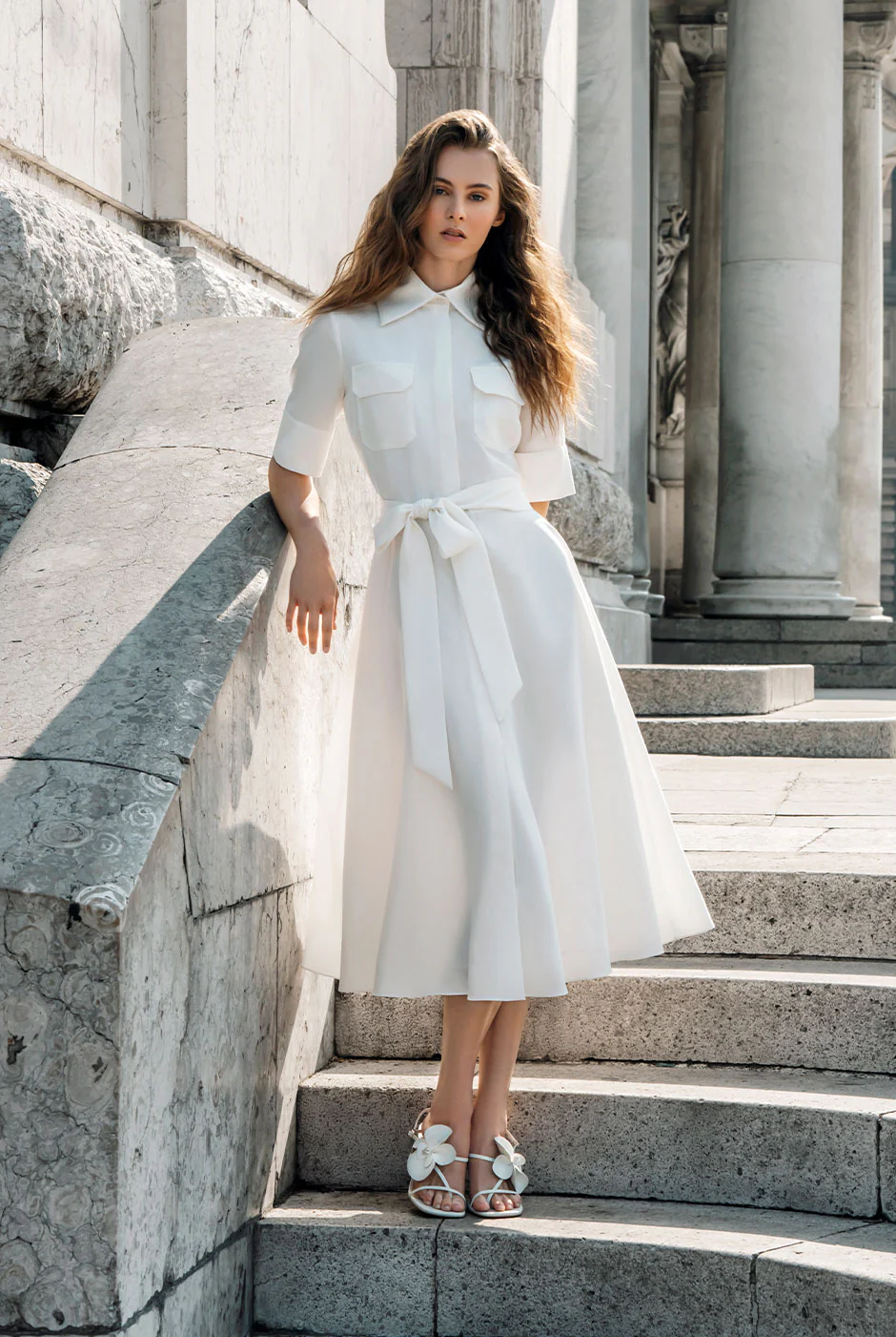 Vestido blanco manga corta y cinta - Image 3