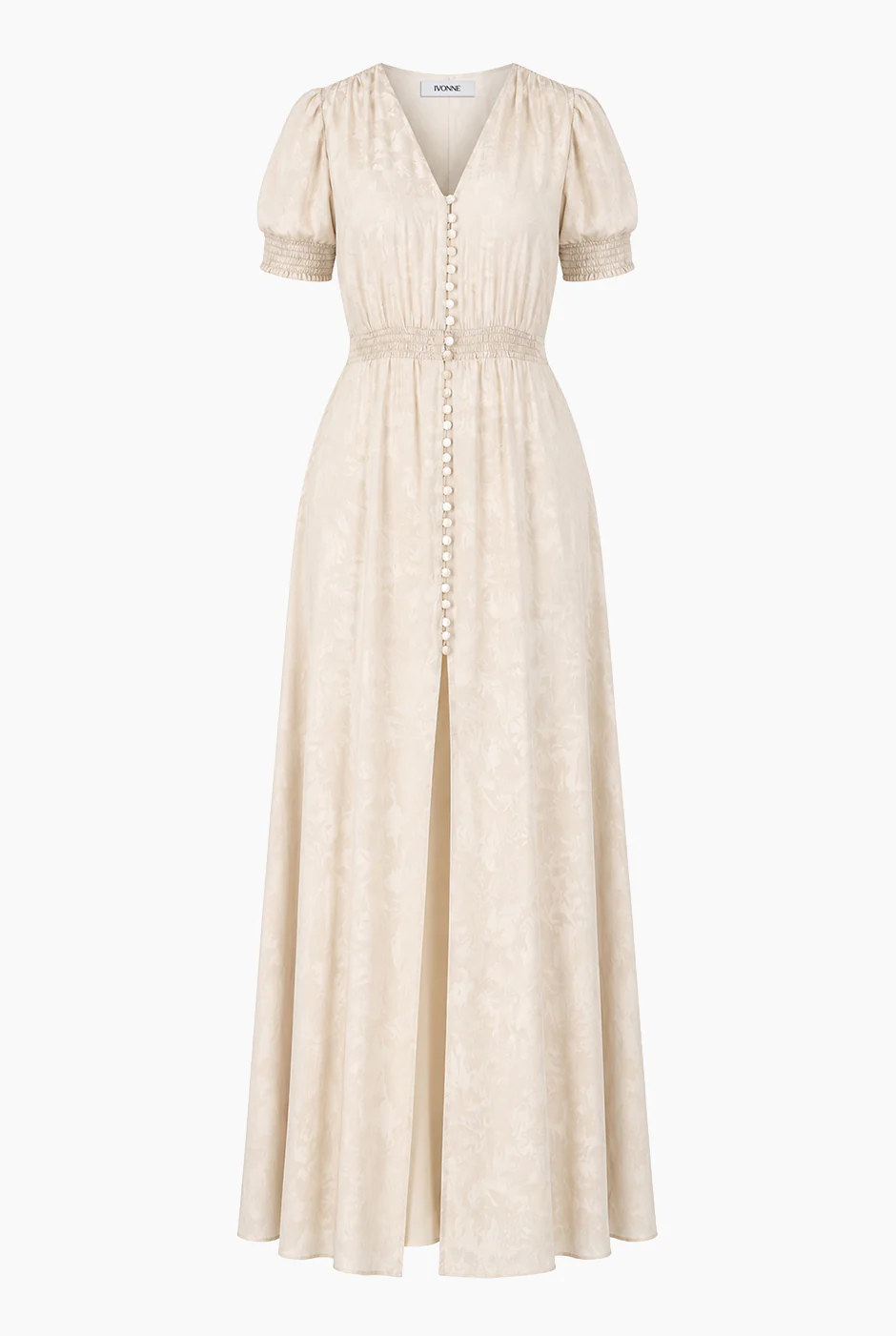 Vestido largo color beige con smock - Image 5
