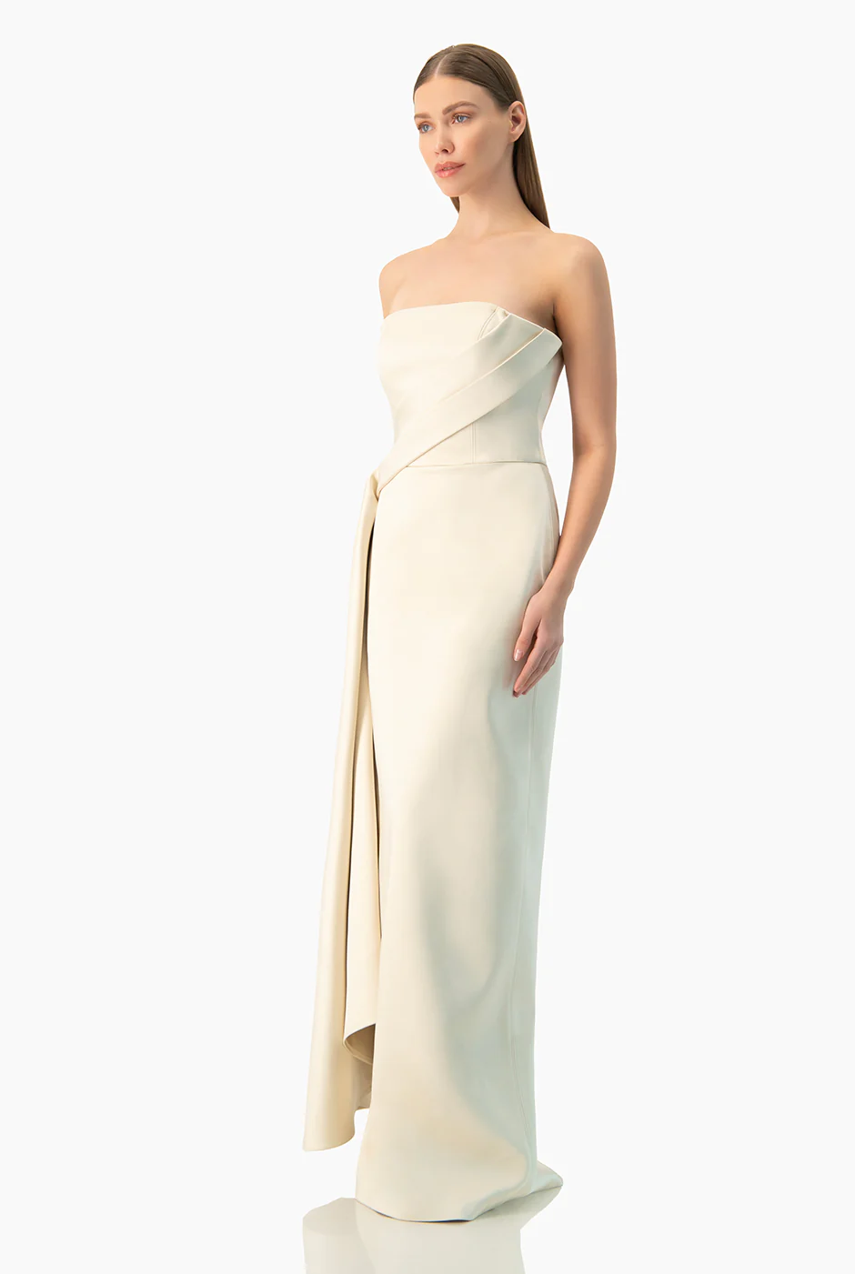 Vestido largo strapless beige - Image 3