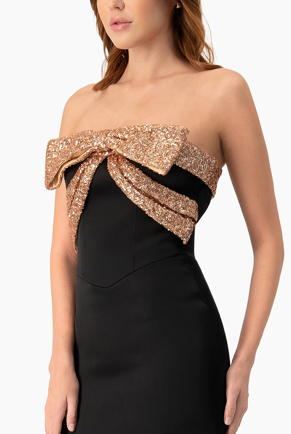 Vestido largo strapless con moño - Image 4