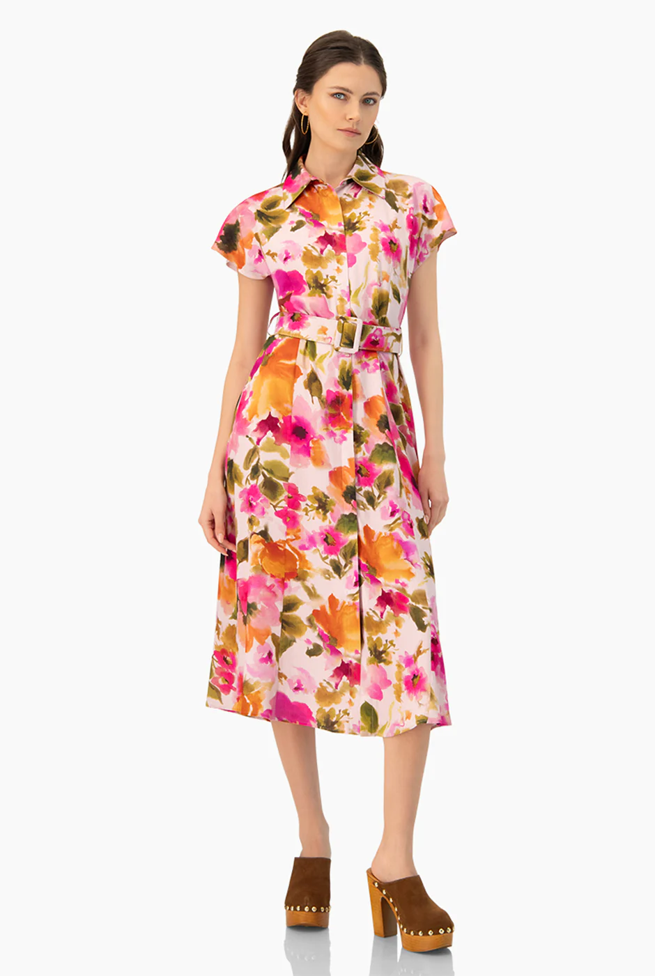 Vestido midi estampado con cinturon