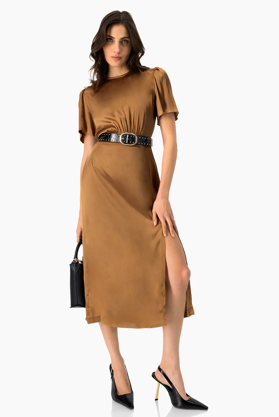 Vestido midi liso de manga corta - Image 3